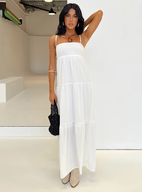 Maxi dresses with pom - pom trims for a playful and festive lookWarrego Maxi Dress White