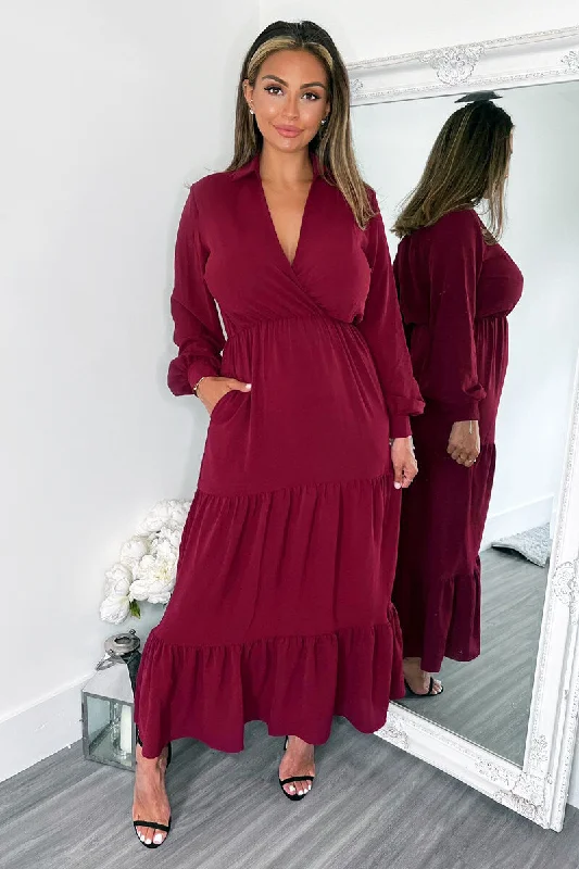 Maxi dresses with a cinched waist for a defined silhouetteWine Long Sleeve Wrap Top Smock Midi Dress Maxi dresses with a cinched waist for a defined silhouetteWine Long Sleeve Wrap Top Smock Midi Dress