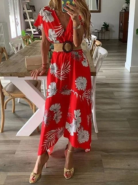Maxi dresses with an asymmetric hem for a fashion - forward and eye - catching designKittenAlarm - Casual Printed V-Neck Short Sleeve Dress Maxi dresses with an asymmetric hem for a fashion - forward and eye - catching designKittenAlarm - Casual Printed V-Neck Short Sleeve Dress