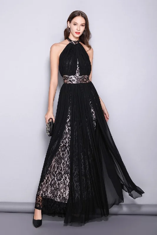 Maxi dresses with geometric prints for a contemporary aestheticFashionSierra - Women's Runway Designer Dresses Sexy Halter Sleeveless Embroidery Lace Open Back Fashion Long Party Prom Maxi Dresses