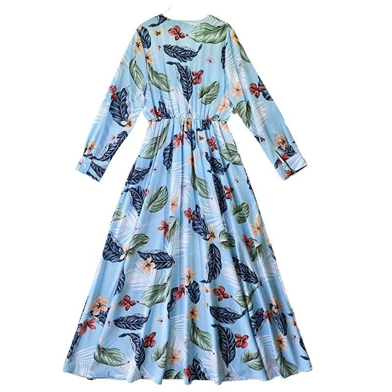 Maxi dresses with a V - neckline for a flattering and elongating shapeFashionSierra - Printed Sash Belt Ruched Fashion Maxi Dresses
