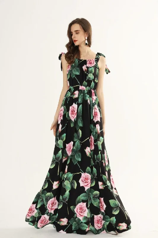 Satin maxi dresses with a high - low hem for a modern twistFashionSierra - Printed Ruched Ruffles Fashion Designer Party Long Maxi Dresses
