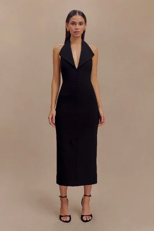Midi dresses with cold - shoulder cutouts for a trendy styleAnnita Crepe Halter Midi Dress - Black