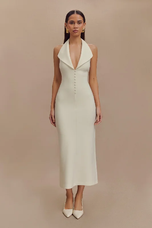 Midi dresses with cold - shoulder cutouts for a trendy styleAnnita Crepe Halter Midi Dress - Ivory