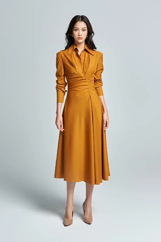 Midi dresses with sheer panels for a touch of allureAnzu Shirt Cuff Sleeved Raw Fabric Midi Dress Midi dresses with sheer panels for a touch of allureAnzu Shirt Cuff Sleeved Raw Fabric Midi Dress