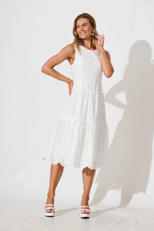 Midi dresses with pleated skirts for a timeless and elegant appealAshmore Midi Dress in White Cotton