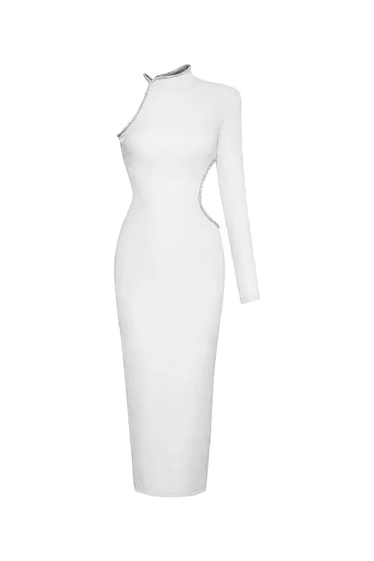 Midi dresses with off - the - shoulder necklines for a flirty lookChelsea Bodycon Asymmetric Sleeved Jersey Midi Dress