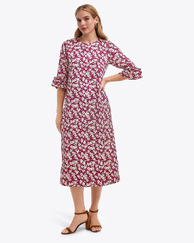 Midi dresses with off - the - shoulder necklines for a flirty lookCrewneck Midi Dress in Hammered Satin Midi dresses with off - the - shoulder necklines for a flirty lookCrewneck Midi Dress in Hammered Satin