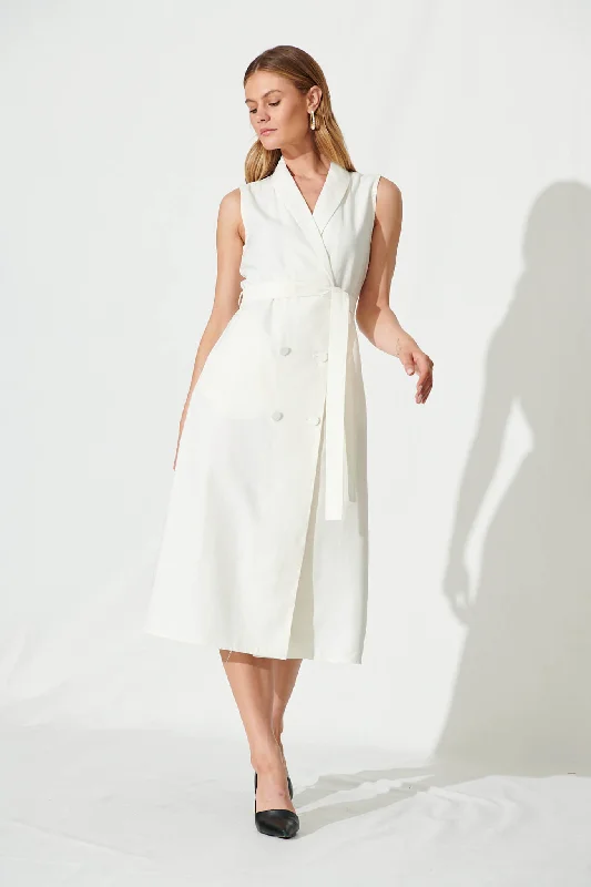 Midi dresses with button - down skirts for a unique and functional designDelia Shirt Dress In White