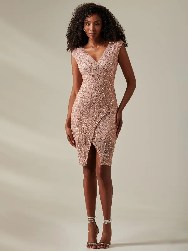 Midi dresses with abstract art prints for an artistic statementDemi Sequin Wrap Slit Bodycon Dress, Rose Pink