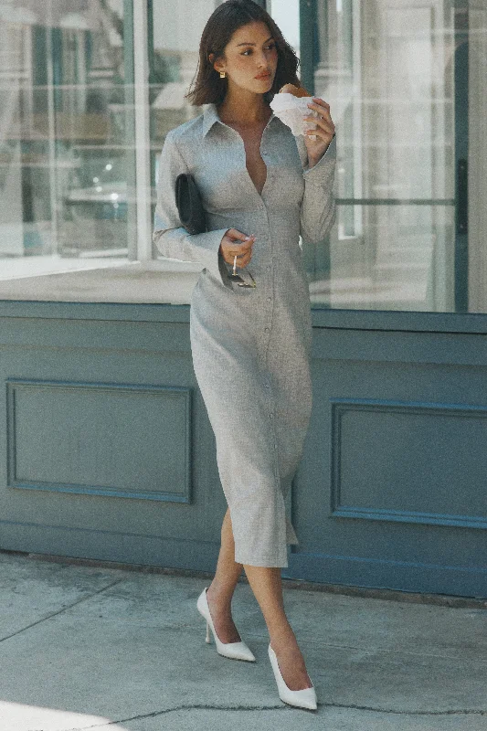Midi dresses with fringe details for a fun and energetic styleDorian Fitted Shirt Midi Dress - Charcoal Marle
