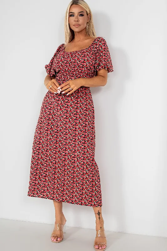 Midi dresses with pleated skirts for a timeless and elegant appealDrew Red Floral Dress