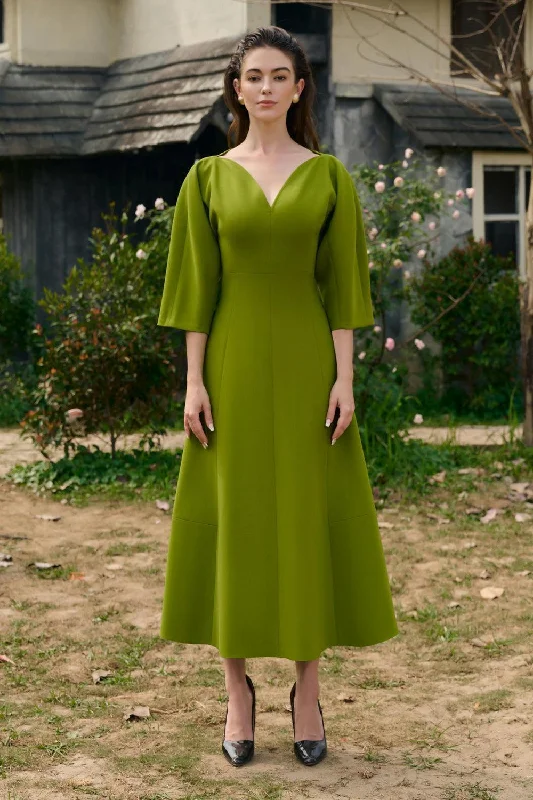 Midi dresses with geometric cutouts for a contemporary and edgy lookElfleda A-line Wide Sleeved Crepe Midi Dress