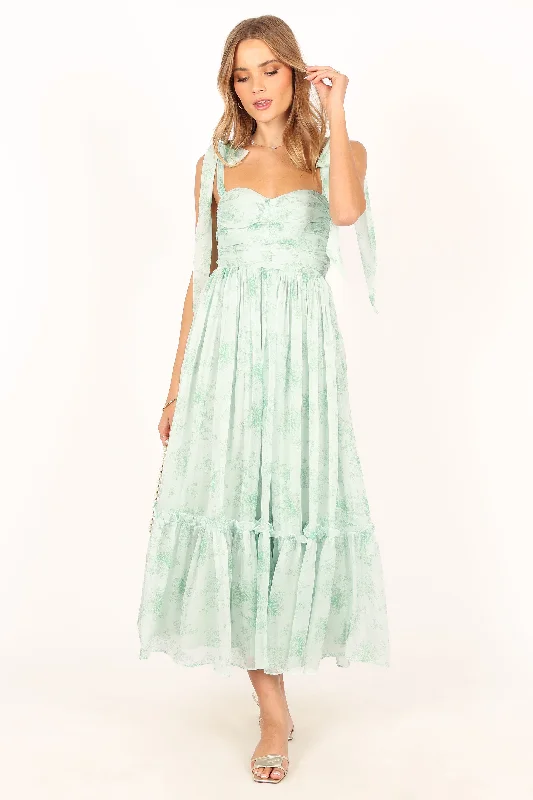 Midi dresses with lace - up fronts for a unique and adjustable styleFloret Midi Dress - Sage