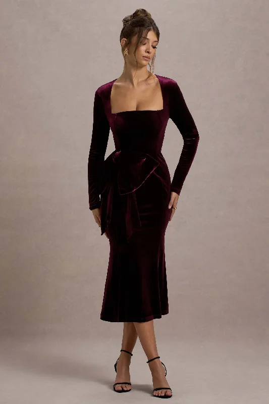 Midi dresses with tiered skirts for a bohemian festival lookGemima | Port Velvet Square-Neck Midi Dress With Bow