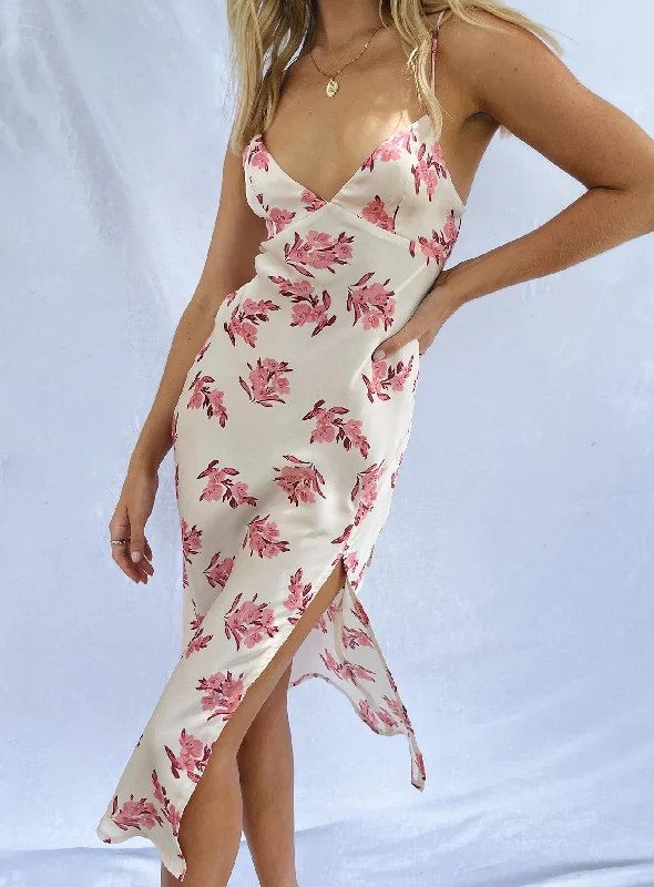 Midi dresses with metallic threads for a glamorous evening eventGigi Midi Dress Cream / Pink Floral