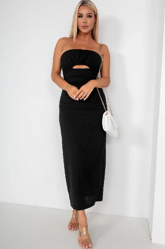 Midi dresses with cold - shoulder cutouts for a trendy styleGinny Black Linen Bandeau Dress