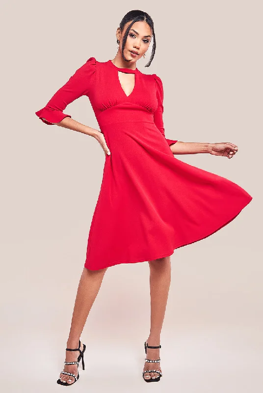 Midi dresses with ribbed textures for a unique and tactile appearanceGoddiva Flared Sleeve Midi Dress - Red Midi dresses with ribbed textures for a unique and tactile appearanceGoddiva Flared Sleeve Midi Dress - Red