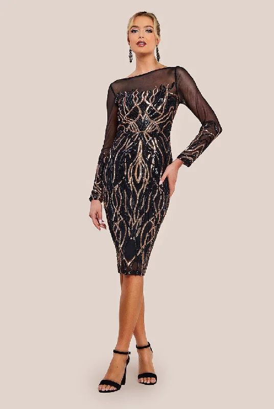 Sleeveless midi dresses with lace details for summer weddingsGoddiva Long Sleeve Sequin Flame Midi Dress - Black