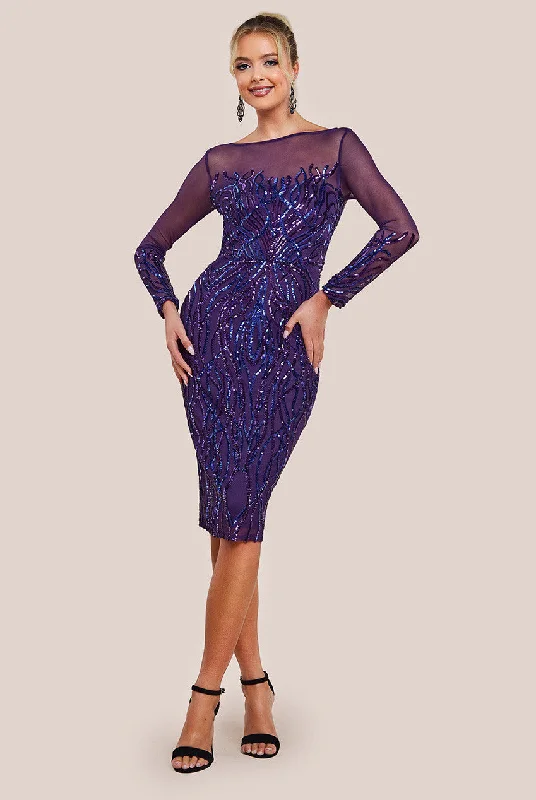Midi dresses with satin - finish fabrics for a luxurious feelGoddiva Long Sleeve Sequin Flame Midi Dress - Purple