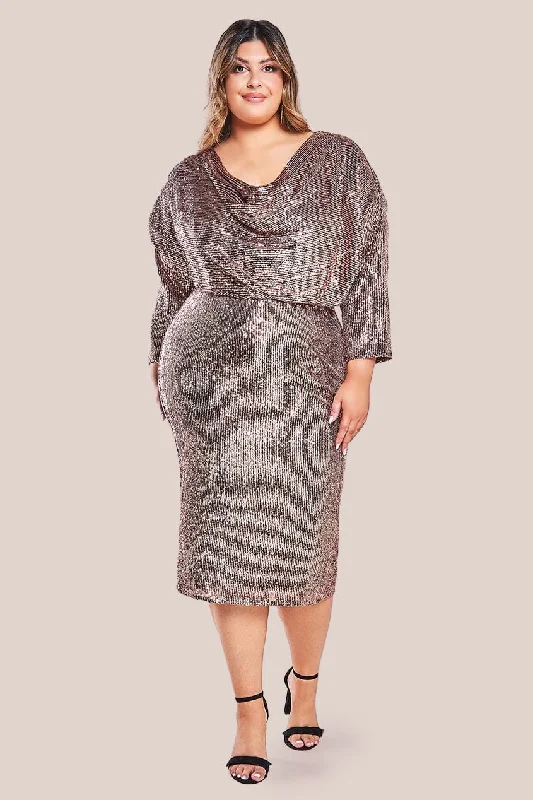 Midi dresses with fringe details for a fun and energetic styleGoddiva Plus Sequin Cowl Neck Midi Dress - Champagne