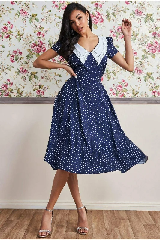 Midi dresses with button - front designs for a classic touchGoddiva Printed Tea Dress With Collar - Navy