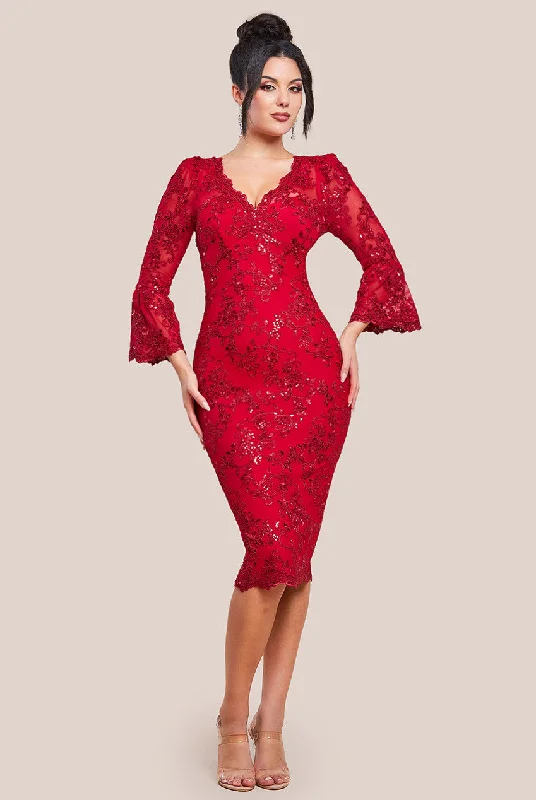 Midi dresses with mesh inserts for a trendy and breathable optionGoddiva Sequin Scallop Lace Midi Dress - Red Midi dresses with mesh inserts for a trendy and breathable optionGoddiva Sequin Scallop Lace Midi Dress - Red