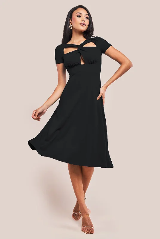 Wrap - style midi dresses in silk for a sophisticated office lookGoddiva Scuba Crepe Twist Cutout Midi Dress - Black Wrap - style midi dresses in silk for a sophisticated office lookGoddiva Scuba Crepe Twist Cutout Midi Dress - Black