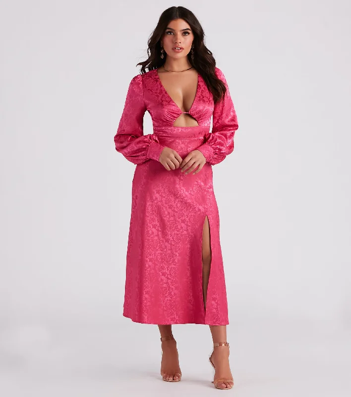 Midi dresses with cotton - blend materials for everyday comfortKacy Formal Satin Cutout Midi Dress