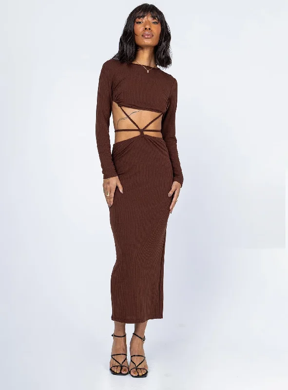Wrap - style midi dresses in silk for a sophisticated office lookKari Midi Dress Brown