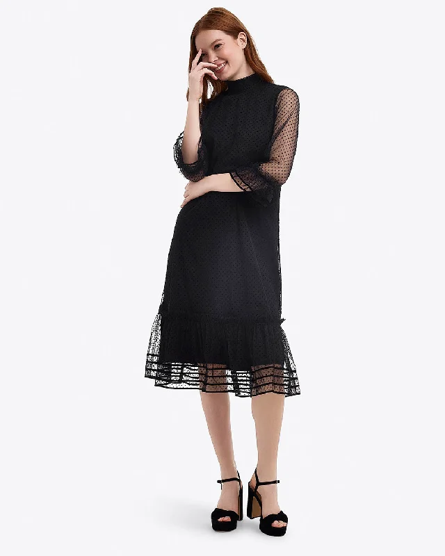 Midi dresses with empire waists for a flattering maternity optionLong Sleeve Shift Dress in Tulle Midi dresses with empire waists for a flattering maternity optionLong Sleeve Shift Dress in Tulle