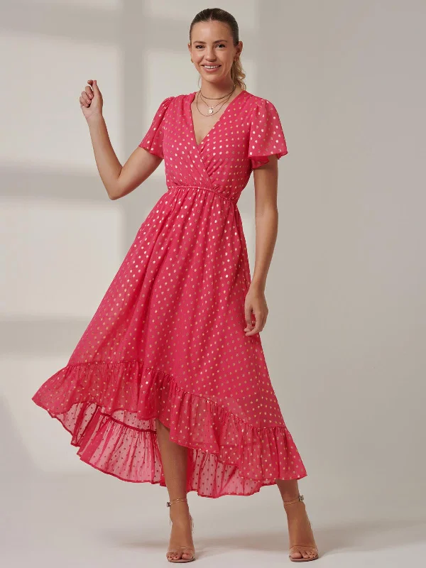 Midi dresses with empire waists for a flattering maternity optionMetallic Effect Angel Sleeve Maxi Dress, Fuschia/Gold
