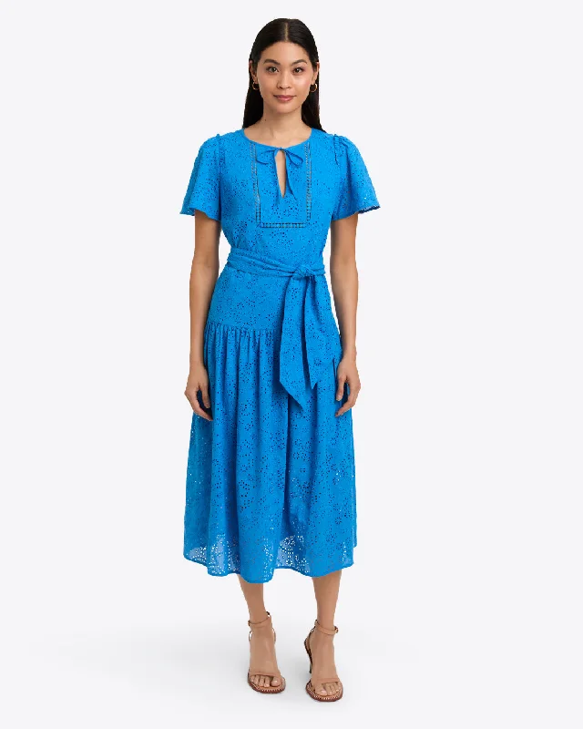 Midi dresses with V - necklines for a flattering and elongating effectMia Midi Dress in Eyelet