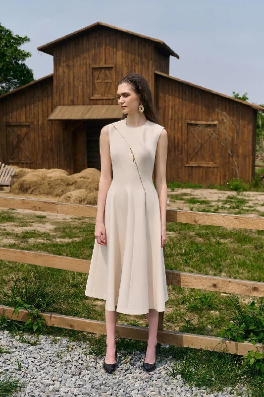 Midi dresses with ruffled hems for a romantic date nightMidge A-line Round Neck Twill Midi Dress