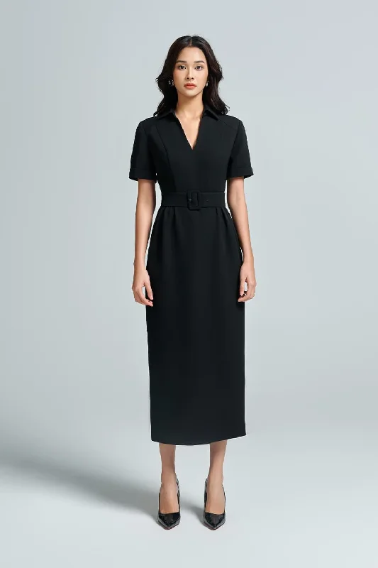 Maxi - inspired midi dresses with flowing fabrics for a beachy vibeOriole Sheath Short Sleeved Crepe Midi Dress Maxi - inspired midi dresses with flowing fabrics for a beachy vibeOriole Sheath Short Sleeved Crepe Midi Dress