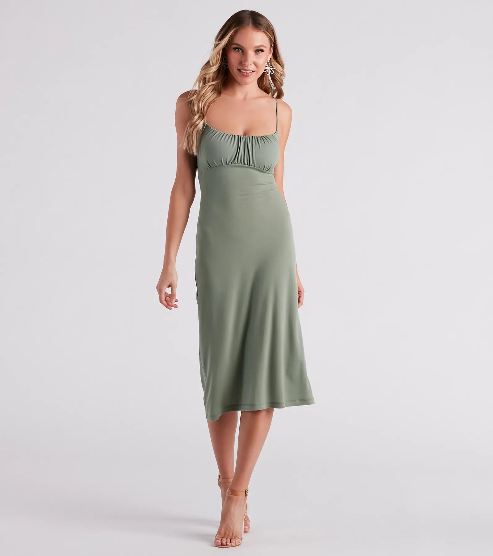 Midi dresses with off - the - shoulder necklines for a flirty lookPretty Deets Crepe Lace-Up Midi Dress