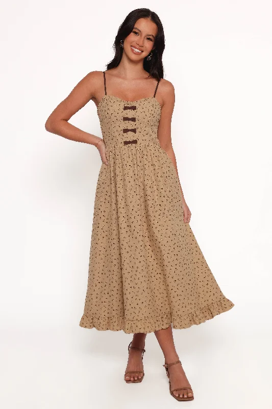 Midi dresses with pleated bodices for a classic and tailored lookRobbins Midi Dress - Beige Brown