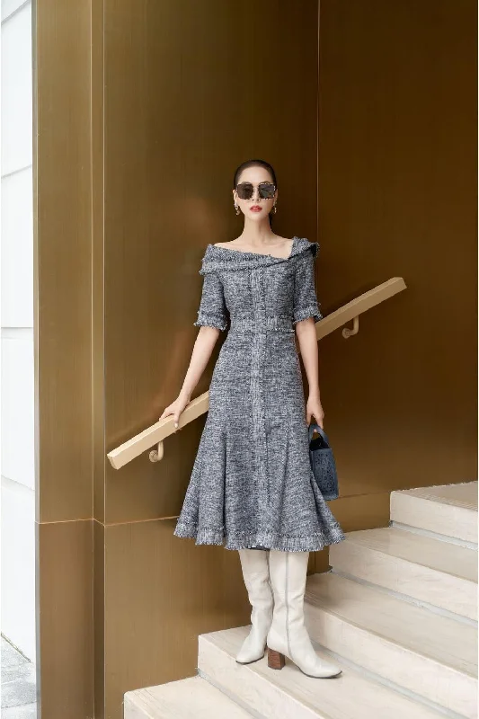 Midi dresses with side slits for a sexy and elegant appearanceRooty Tweed Dress