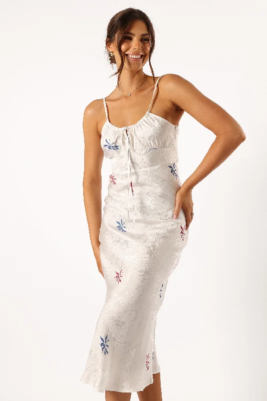 Plaid midi dresses for a fall - themed family gatheringRosa Midi Dress - White
