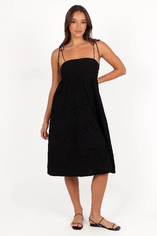 Sheath midi dresses with beaded embellishments for a formal occasionSevara Midi Dress - Black