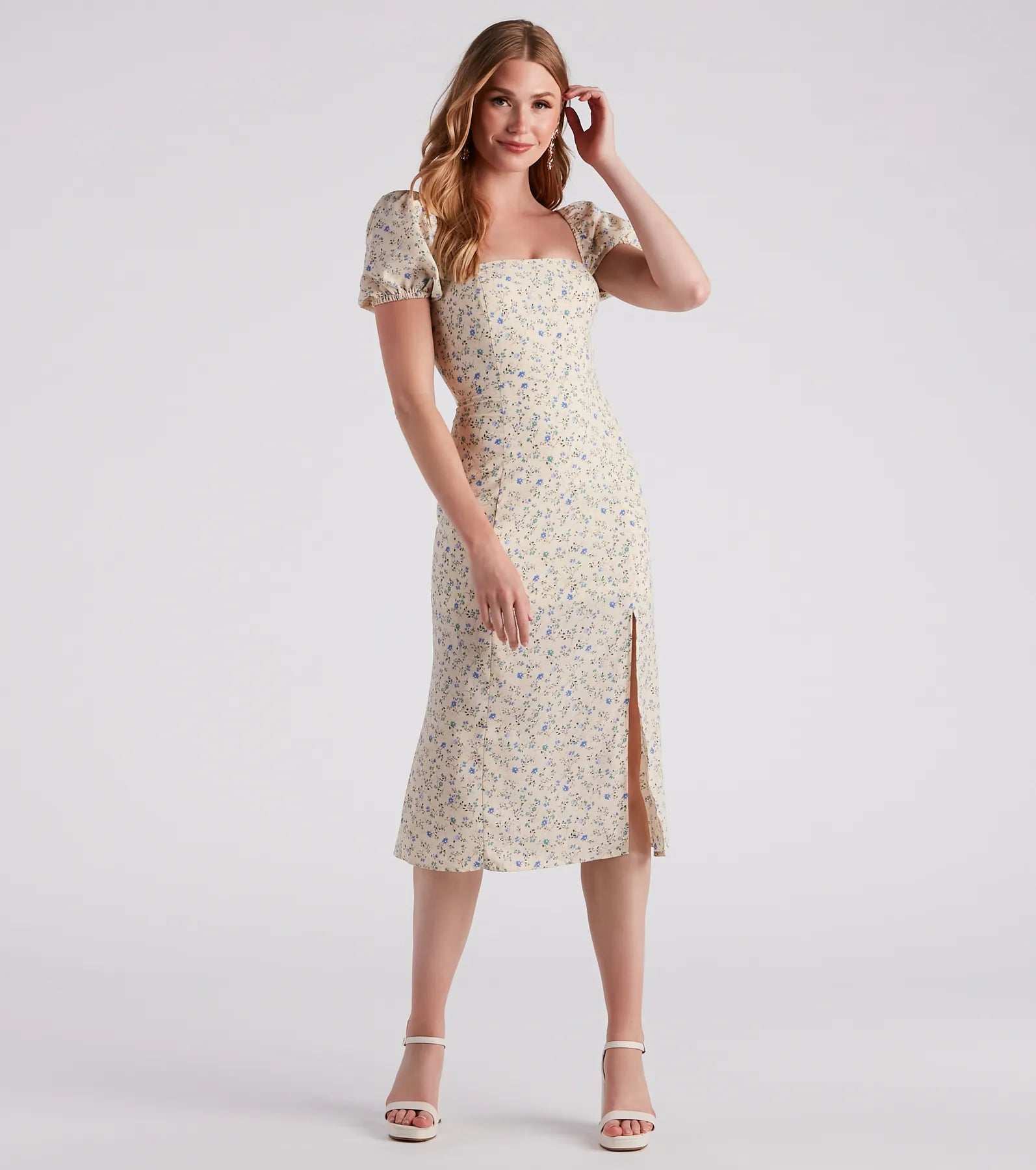 Midi dresses with V - necklines for a flattering and elongating effectSpring Stroll Ditsy Floral Midi Dress