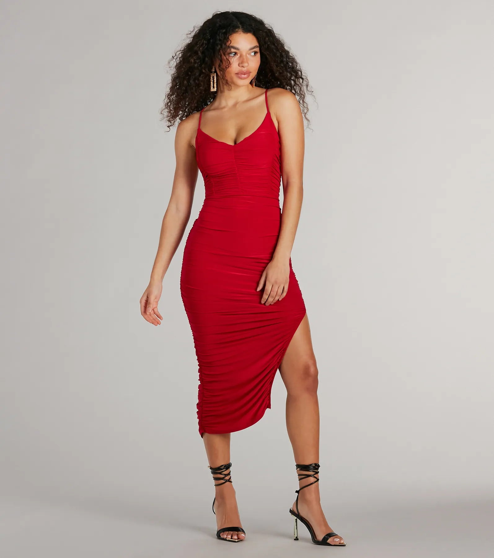 Midi dresses with V - necklines for a flattering and elongating effectSultry Status High Slit Ruched Bodycon Midi Dress Midi dresses with V - necklines for a flattering and elongating effectSultry Status High Slit Ruched Bodycon Midi Dress