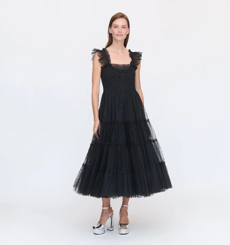 Midi dresses with pom - pom trims for a playful and festive lookThe Tulle Ellie Nap Dress - Black Tulle