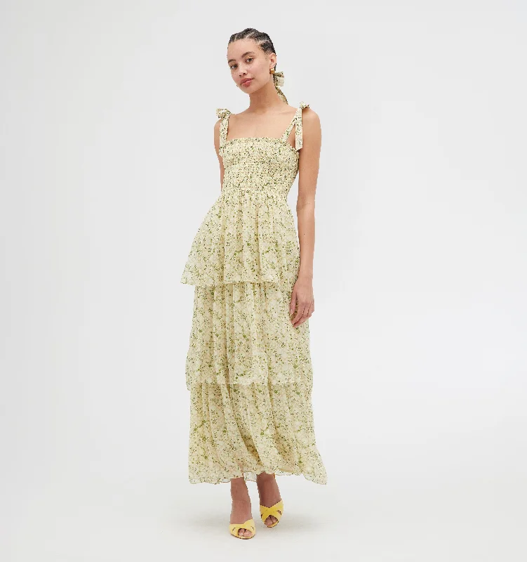 Maxi - inspired midi dresses with flowing fabrics for a beachy vibeThe Elise Nap Dress - Yellow Basketweave Vine