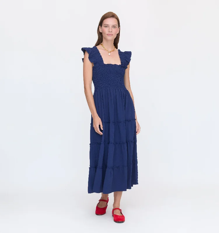 Velvet midi dresses in jewel tones for a glamorous winter eventThe Ellie Nap Dress - Navy Crepe