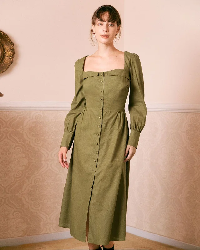 Wrap - style midi dresses in silk for a sophisticated office lookThe Green Sweetheart Neck Button Midi Dress Wrap - style midi dresses in silk for a sophisticated office lookThe Green Sweetheart Neck Button Midi Dress