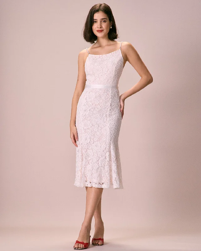 Midi dresses with animal prints for a bold and confident appearanceThe White Floral Lace Mermaid Midi Dress