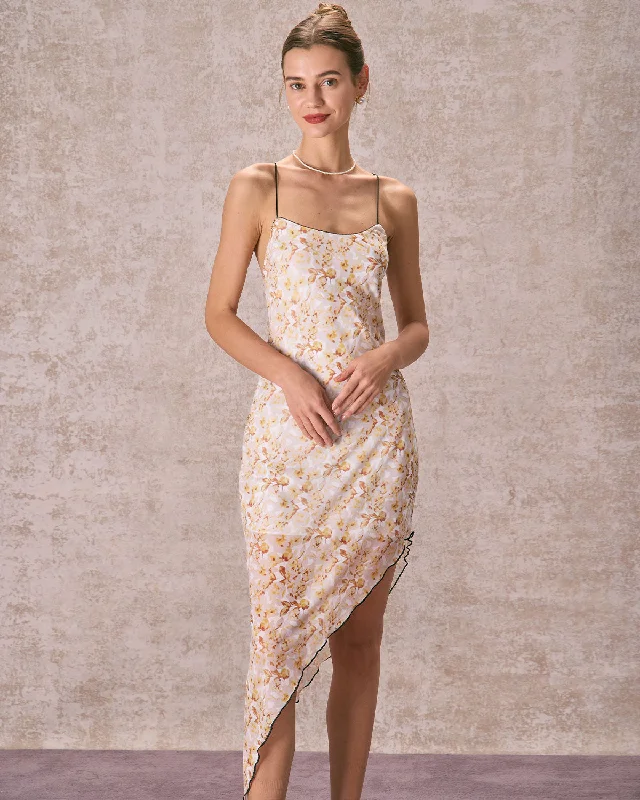 Midi dresses with ruffled bodices for a more pronounced feminine lookThe Yellow Asymmetric Hem Floral Midi Dress Midi dresses with ruffled bodices for a more pronounced feminine lookThe Yellow Asymmetric Hem Floral Midi Dress