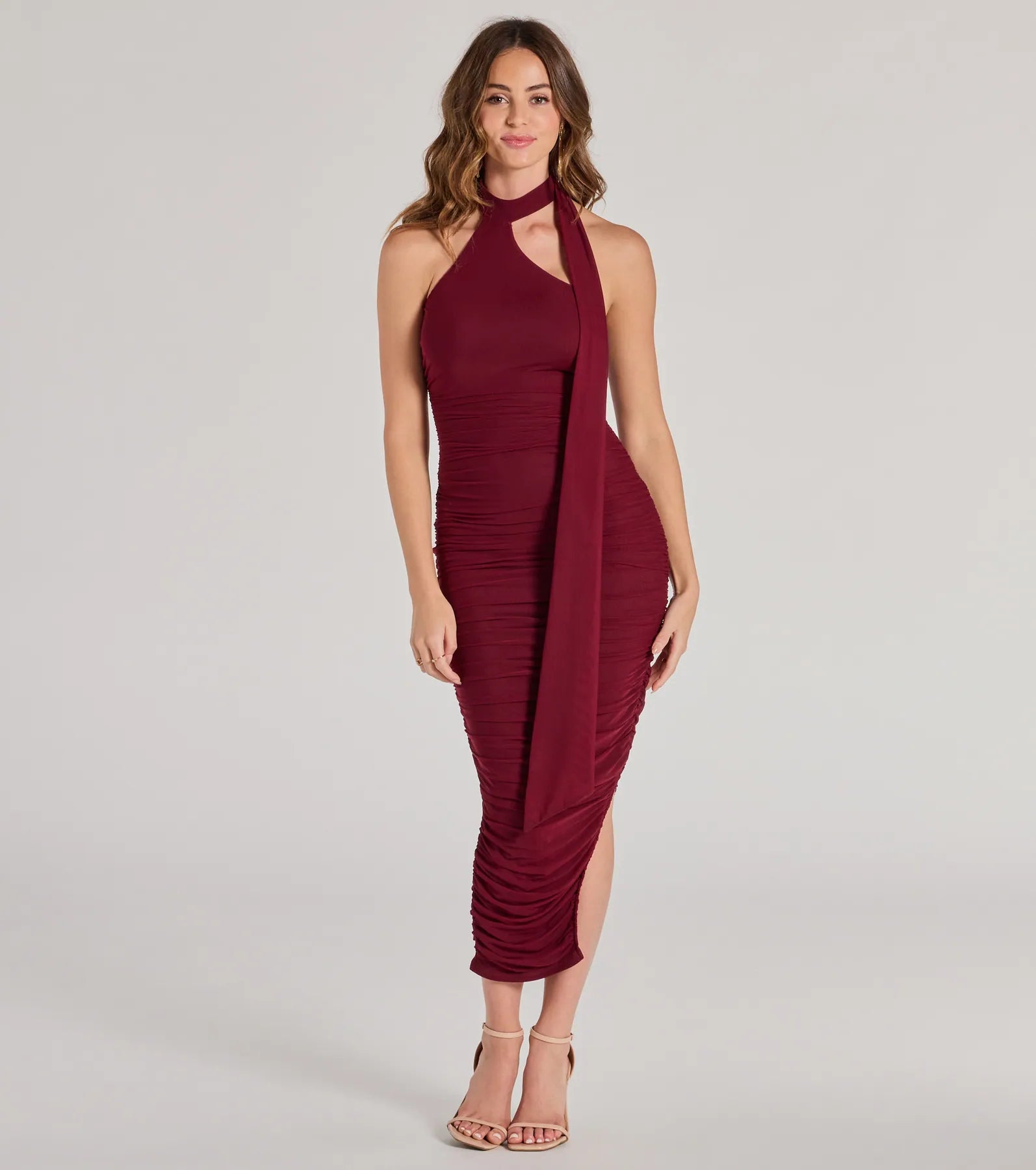Plaid midi dresses for a fall - themed family gatheringTotal Allure Mock Neck Side Slit Midi Dress Plaid midi dresses for a fall - themed family gatheringTotal Allure Mock Neck Side Slit Midi Dress