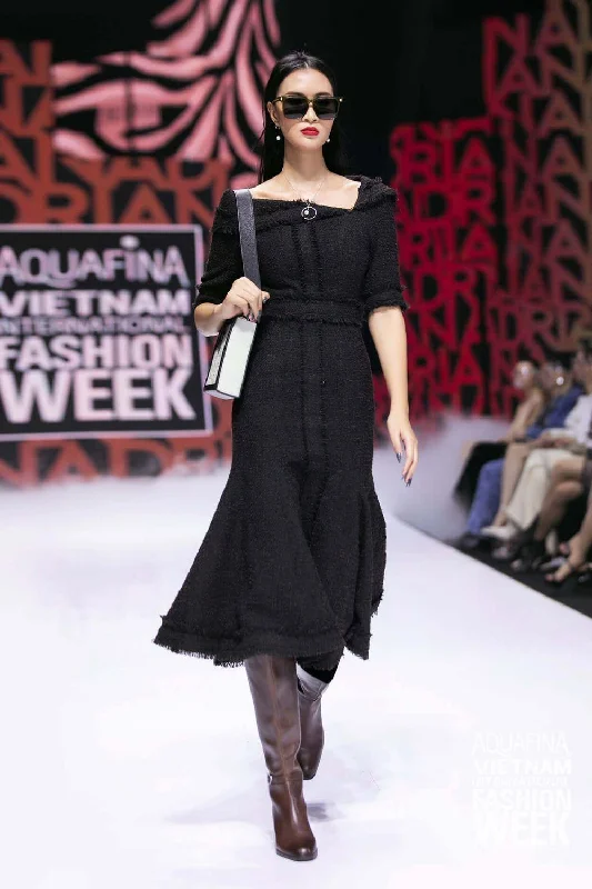 Midi dresses with patchwork patterns for a one - of - a - kind styleTravis Asymmetric Neck Dress